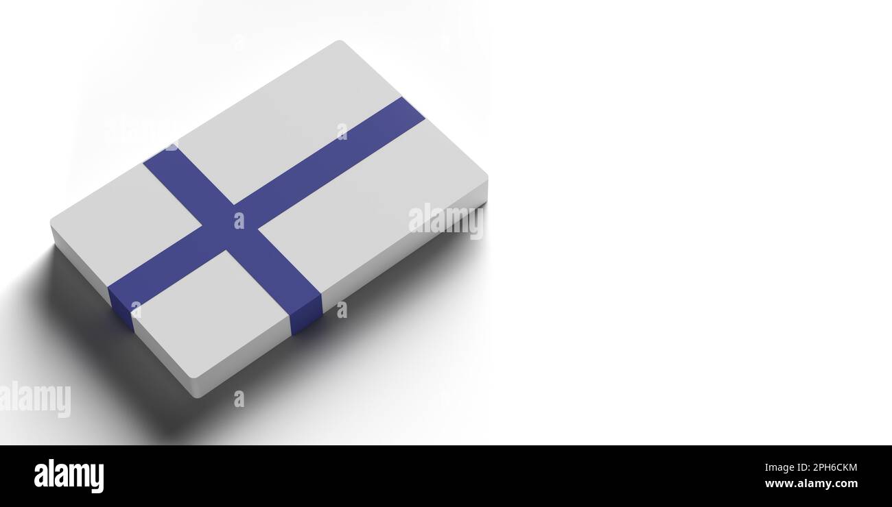 Finnland Flaggenhintergrund mit Kopierbereich und Beschneidungspfad. Konzept der gerenderten 3D-Darstellung. Symbol für den Nationalstolz. Horizontale Zusammensetzung. Stockfoto