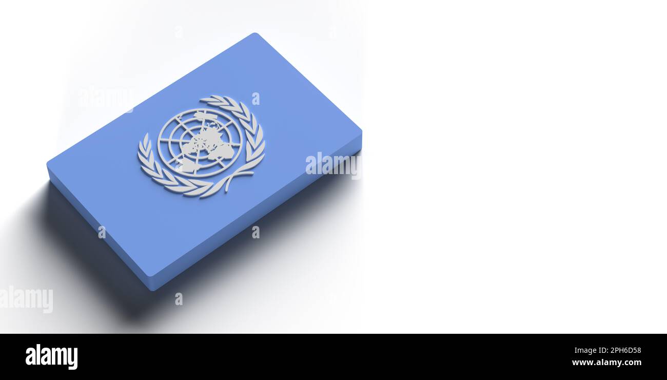 UN, UN, Bannerhintergrund mit Kopierbereich und Beschneidungspfad markieren. Konzept der gerenderten 3D-Darstellung. Symbol für den Nationalstolz. Horizontal Stockfoto