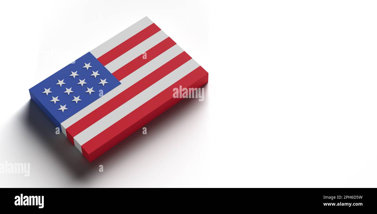 Amerikanische Flagge, USA, Bannerhintergrund mit Kopierbereich und Beschneidungspfad. Konzept der gerenderten 3D-Darstellung. Symbol für den Nationalstolz. Horizontal Stockfoto