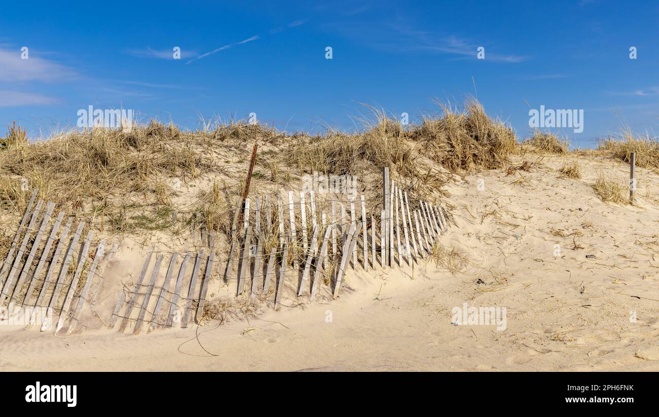 Bilder von Strandzäunungen am Amagansett Ozeanstrand Stockfoto