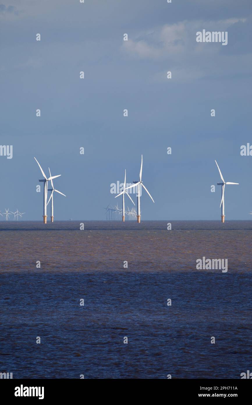 Offshore-Windturbinen in Gunfleet Sands vor Clacton auf Sea Essex. Stockfoto