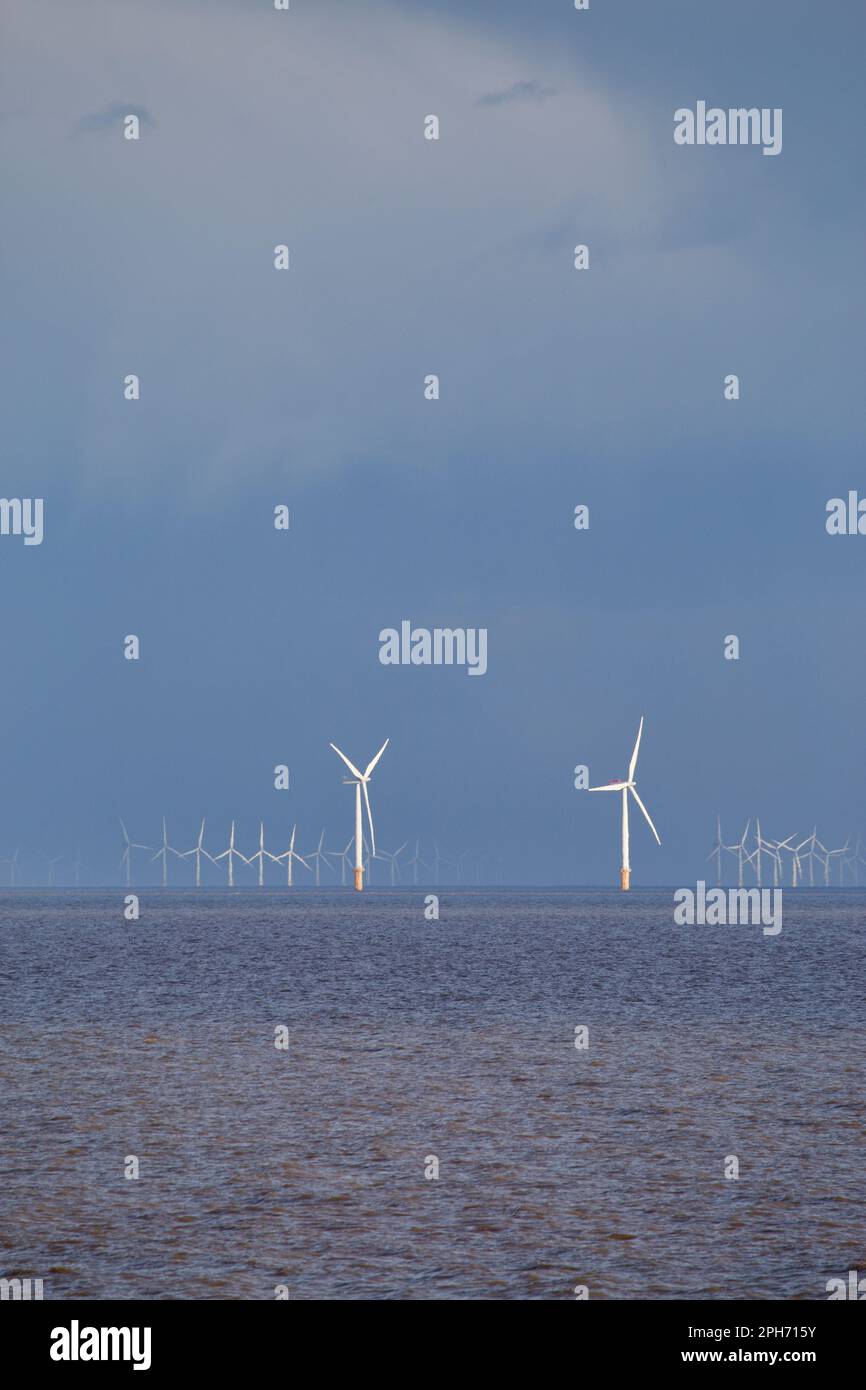 Offshore-Windturbinen in Gunfleet Sands vor Clacton auf Sea Essex. Stockfoto