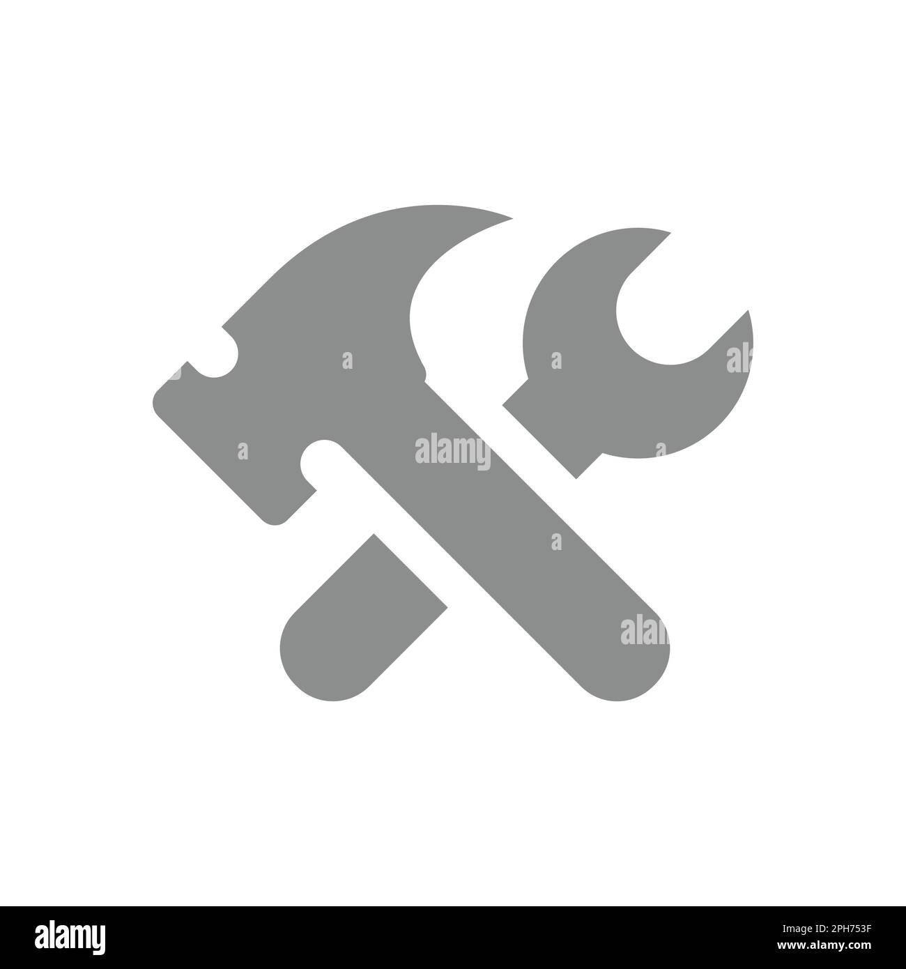 Vektorsymbol mit Schraubenschlüssel und Hammer. Schraubenschlüssel, Einstellungen Füllsymbol. Stock Vektor