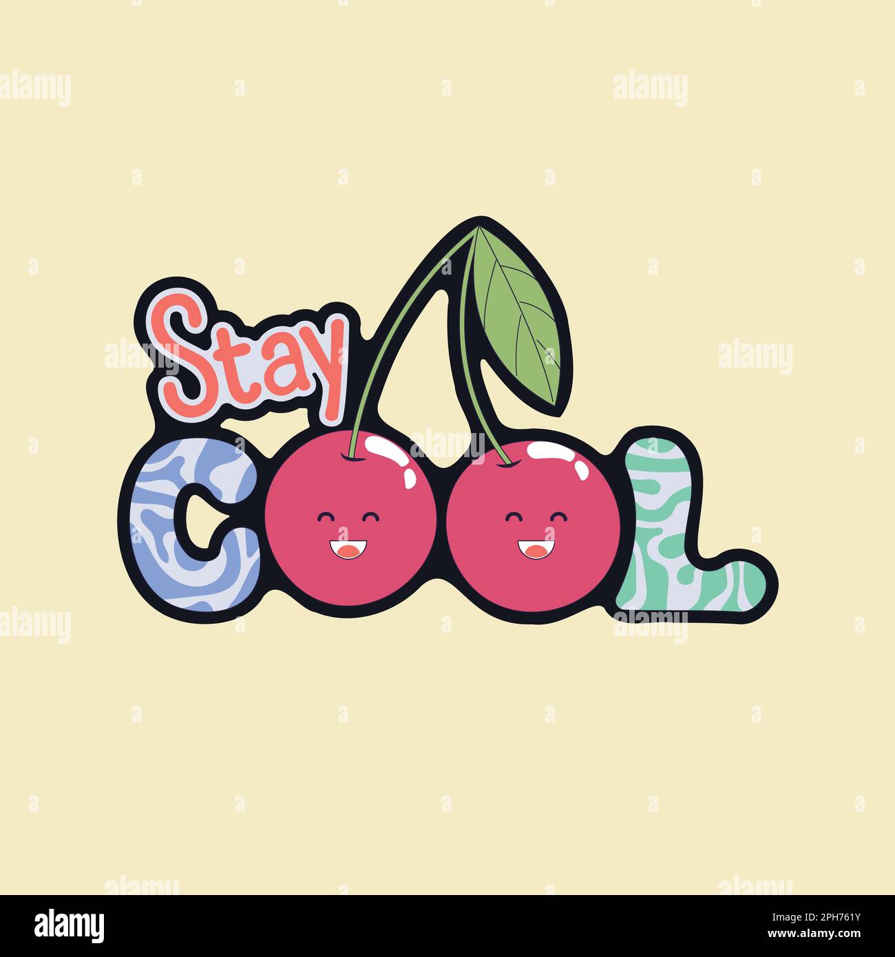 Handzeichne Kirsche und Schriftzug bleiben cool. Stock Vektor