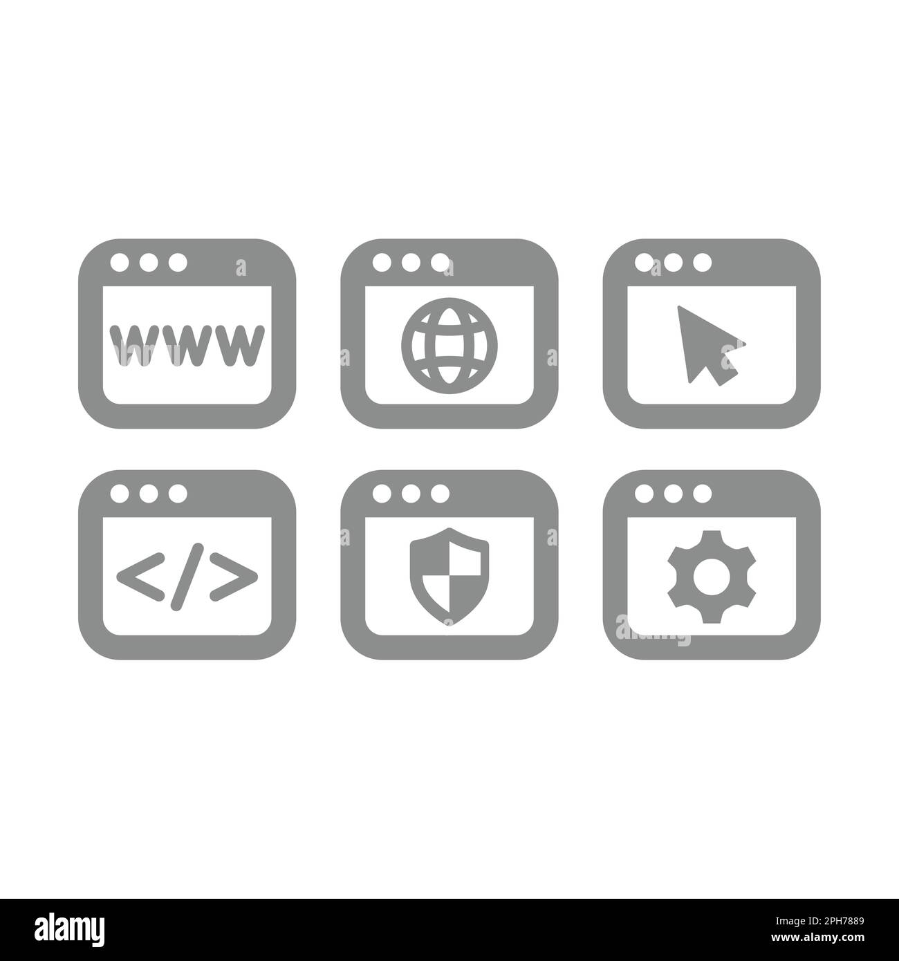 Webseite mit www und Symbolsatz für Codierungsvektor. Website, Browserfenster, gesichert und Pfeilsymbole. Stock Vektor