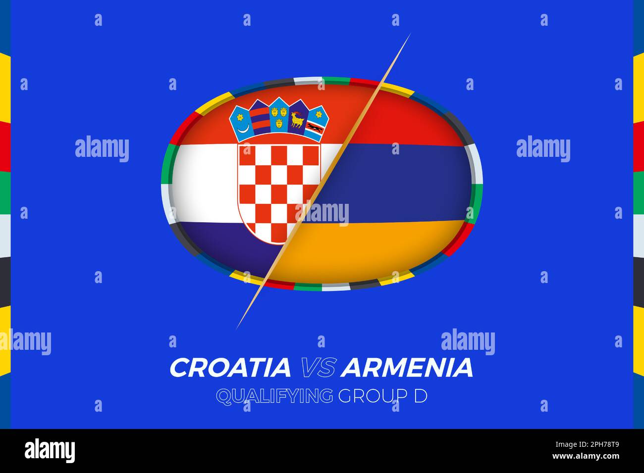 Symbol Kroatien gegen Armenien für Qualifikation zum europäischen Fußballturnier, Gruppe D. Symbol des Wettbewerbs im stilisierten Hintergrund. Stock Vektor