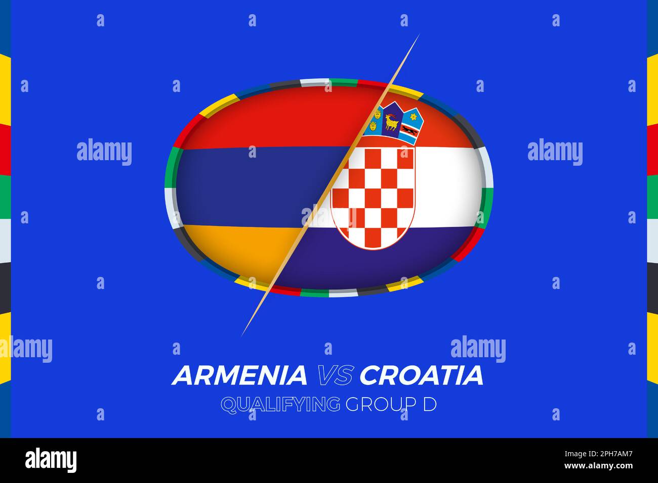 Symbol Armenien gegen Kroatien für die Qualifikation zum europäischen Fußballturnier, Gruppe D. Symbol für den Wettbewerb im stilisierten Hintergrund. Stock Vektor