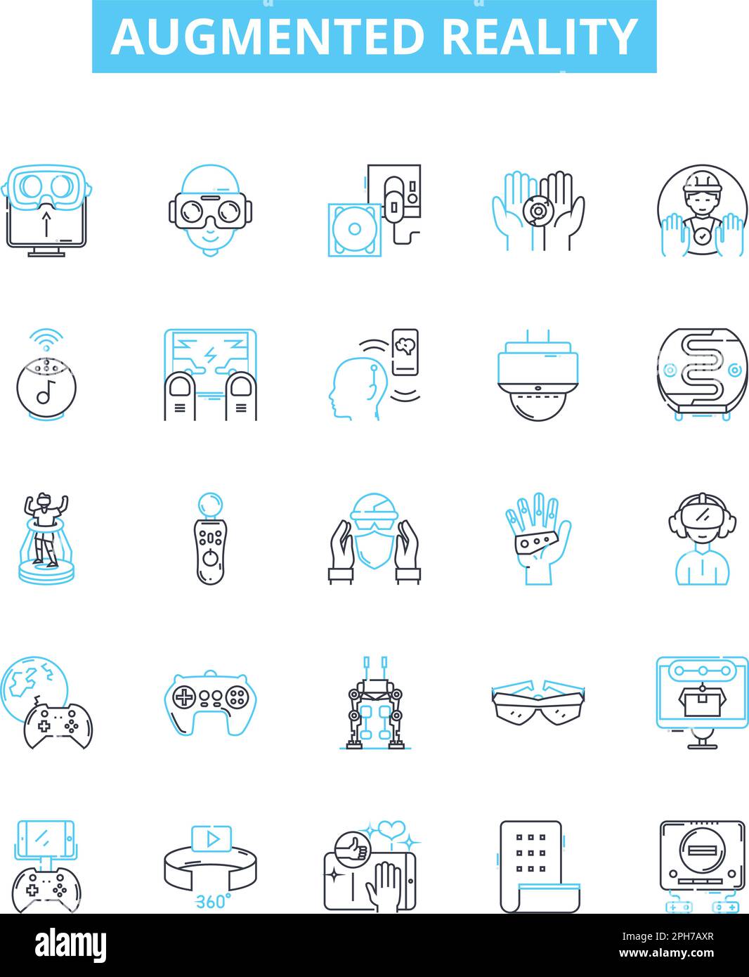 Symbole für Vektorlinien der erweiterten Realität eingestellt. Augmented, Reality, AR, 3D, Mixed, Virtuelle, interaktive Darstellung von Konzeptsymbolen und -Zeichen Stock Vektor