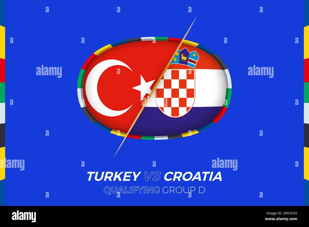 Türkei gegen Kroatien Symbol für Qualifikation zum europäischen Fußballturnier, Gruppe D. Wettbewerbssymbol im stilisierten Hintergrund. Stock Vektor