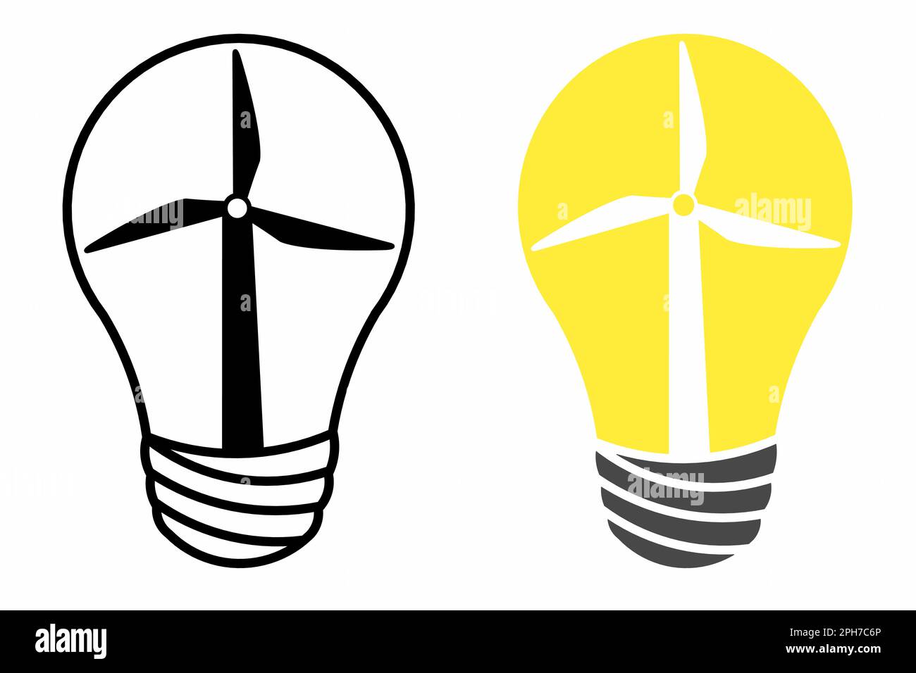 Vektordarstellung des Konzepts der erneuerbaren Energien. Windmühlen Windturbinen und grüne Bäume in der Glühbirne. Ressourcen für alternative Windenergie Stock Vektor