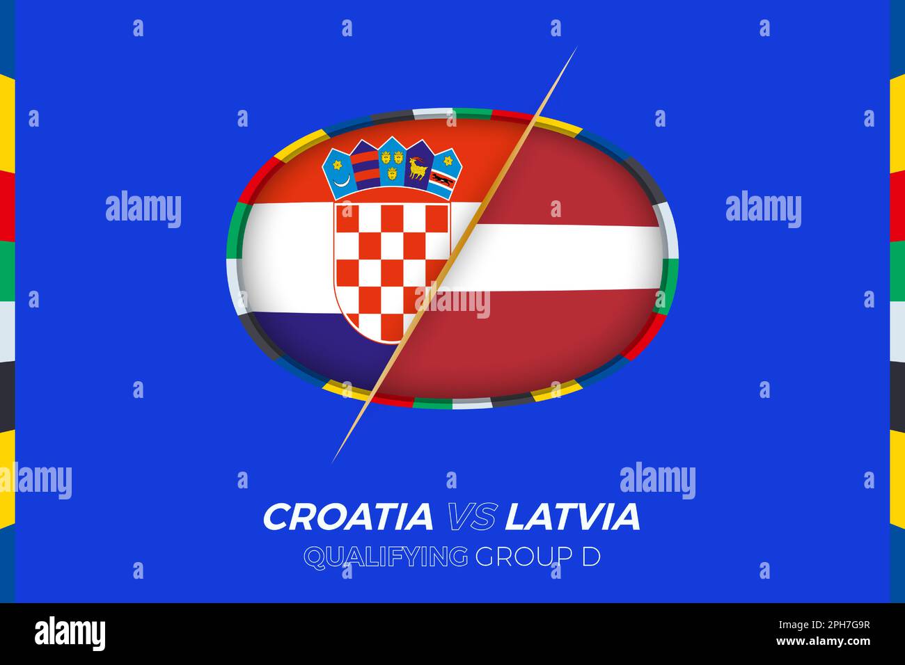 Kroatien gegen Lettland: Symbol für Qualifikation zum europäischen Fußballturnier, Gruppe D. Symbol für den Wettbewerb im stilisierten Hintergrund. Stock Vektor