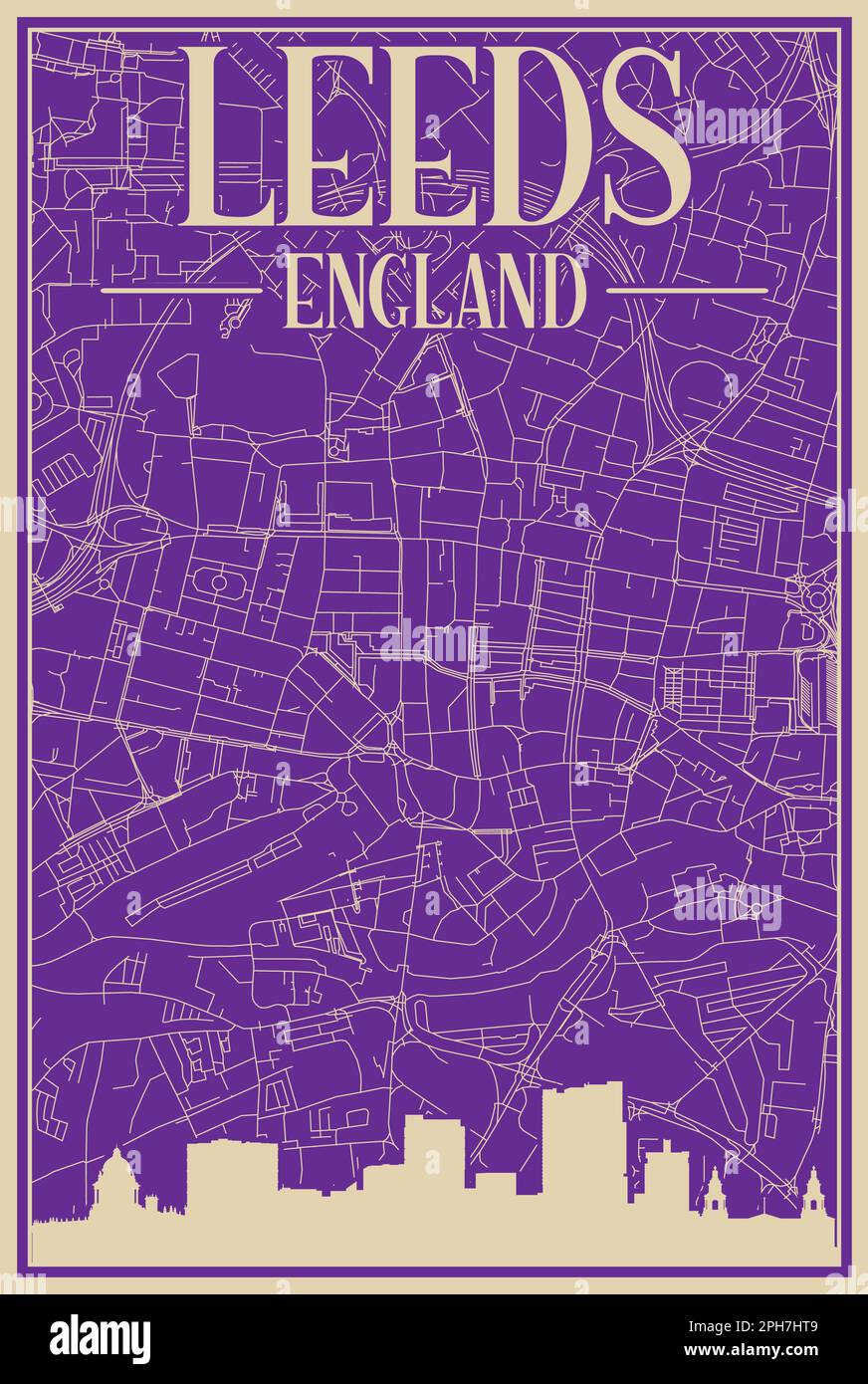 Poster des Straßennetzes in der Innenstadt VON LEEDS, GROSSBRITANNIEN Stock Vektor