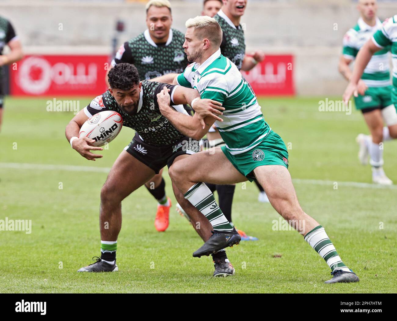 Chicago, USA, 26. März 2022. Tavite Lopeti von Seattle Seawolves kämpft im SeatGeek Stadium in Bridgeview, IL, USA gegen die Verteidigung der Chicago Hounds. Kredit: Tony Gadomski / All Sport Imaging / Alamy Live News Stockfoto