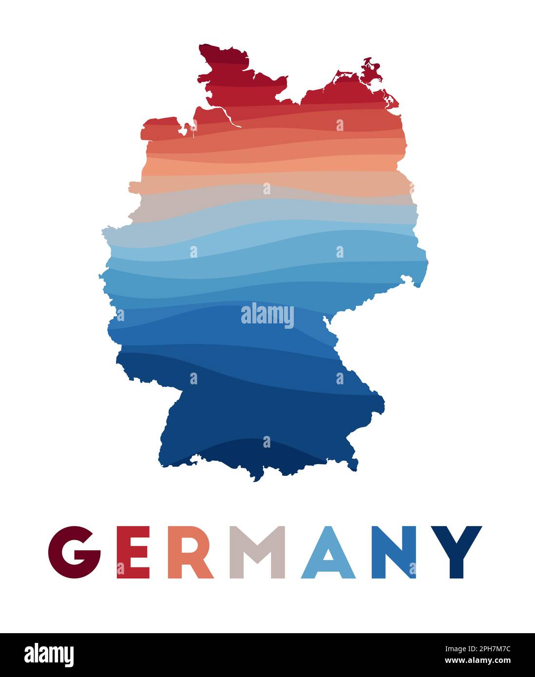 Karte Deutschland. Landkarte mit wunderschönen geometrischen Wellen in roten und blauen Farben. Lebhafte deutsche Form. Vektorabbildung. Stock Vektor