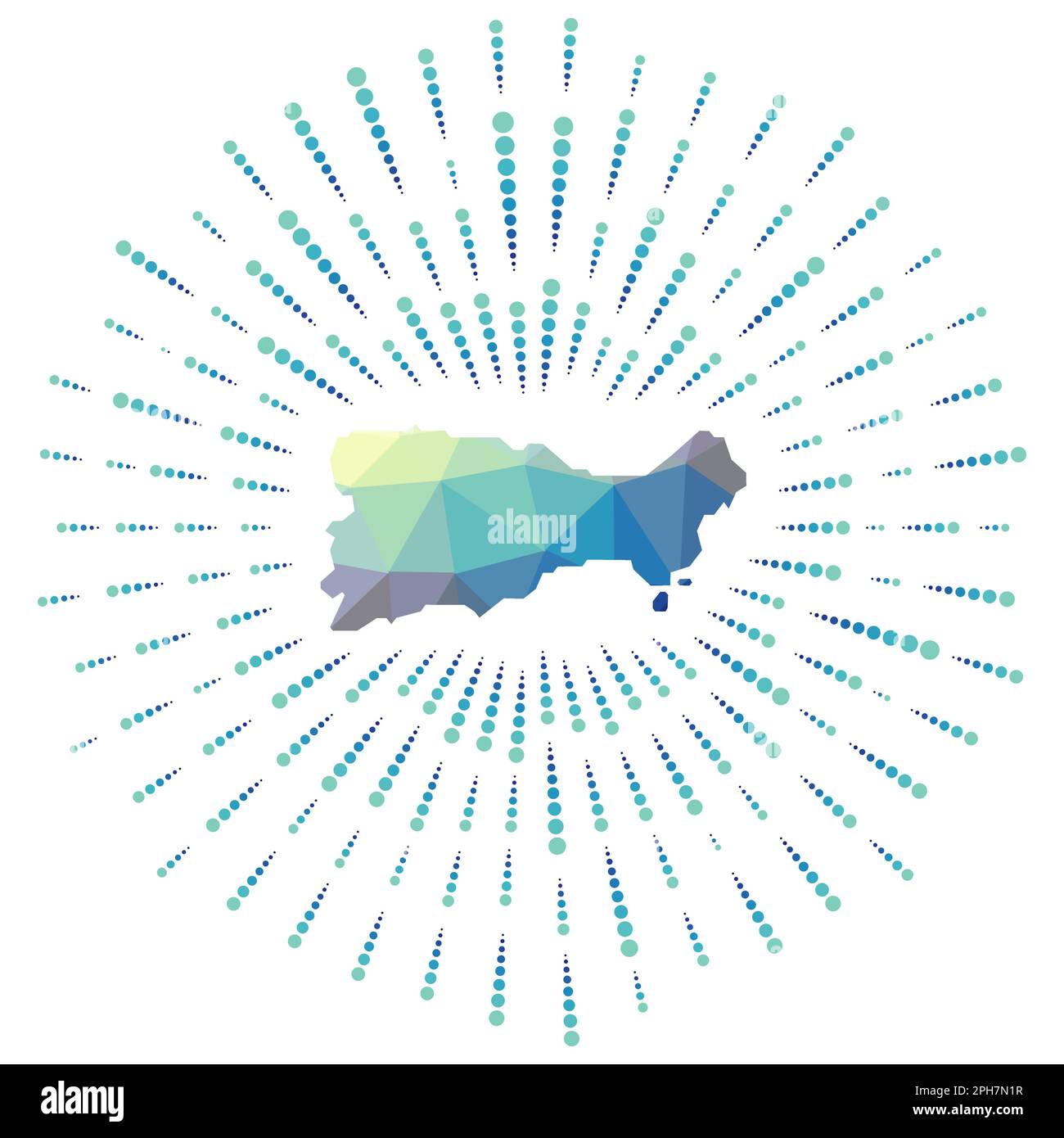 Form der Capri, polygonaler Sonnenstrahl. Karte der Insel mit farbenfrohen Sternenstrahlen. Capri-Illustration in Digital, Technologie, Internet, Netzwerkstil. Stock Vektor