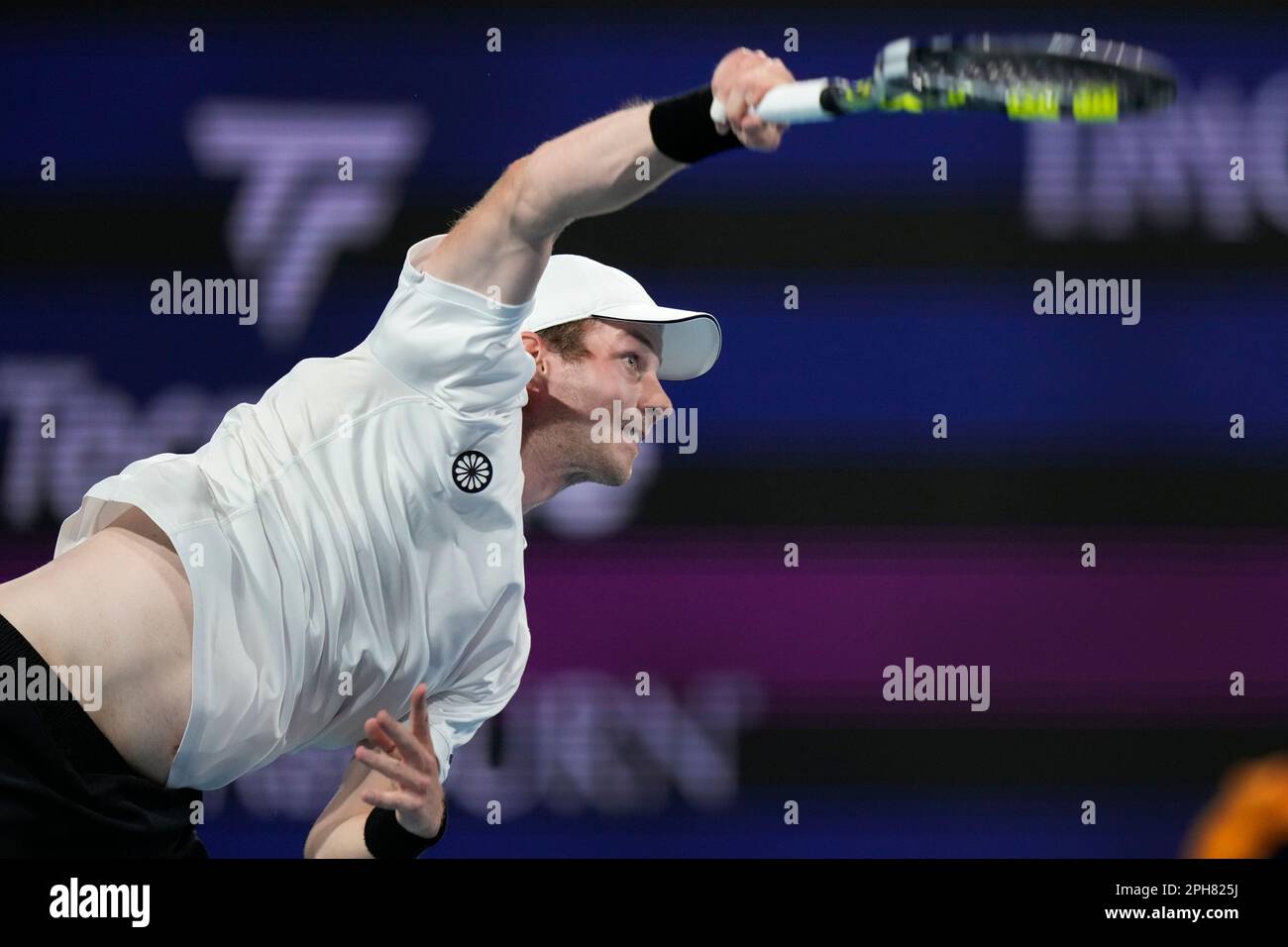Botic van de Zandschulp, of the Netherlands, serves to Casper Ruud, of