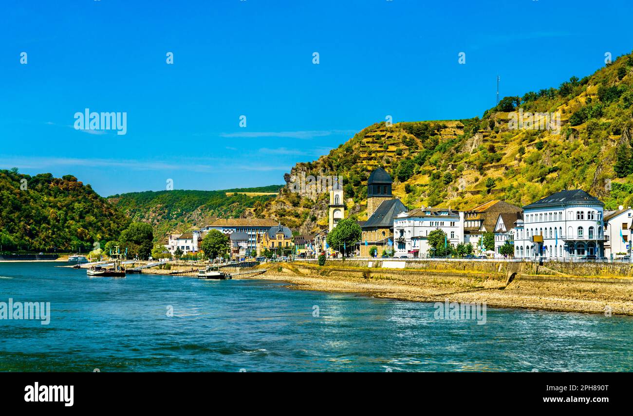 Sankt Goarshausen im Oberen Mittelrheintal. UNESCO-Weltkulturerbe in Deutschland Stockfoto