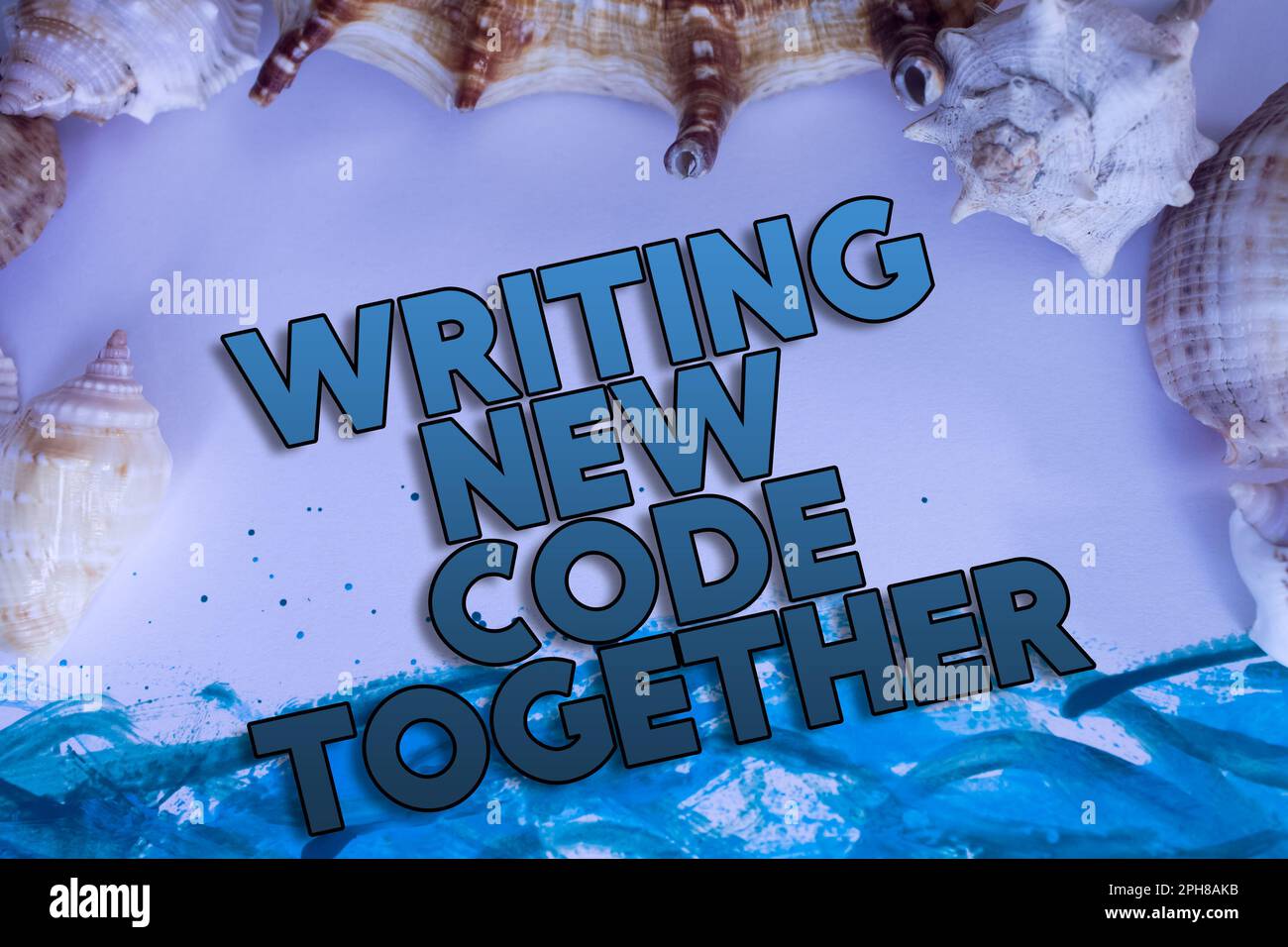 Animal Shell, Sommerurlaub, Marinehintergrund mit dem Text New Code Together. Stockfoto