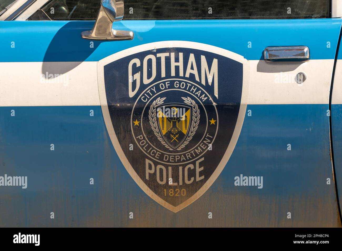 New York, Usa. 26. März 2023. Ein Polizeiauto von Gotham am am Filmset des "Joker: Folie a Deux" vom New York County Supreme Court in New York City. Kredit: SOPA Images Limited/Alamy Live News Stockfoto