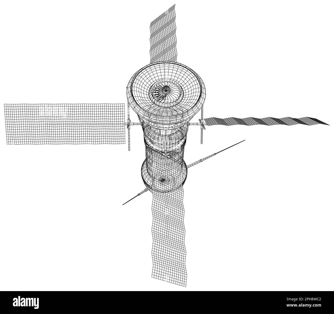 Satellit. 3D-Satellitenvektordarstellung. Drahtlose Satellitentechnologie Stock Vektor