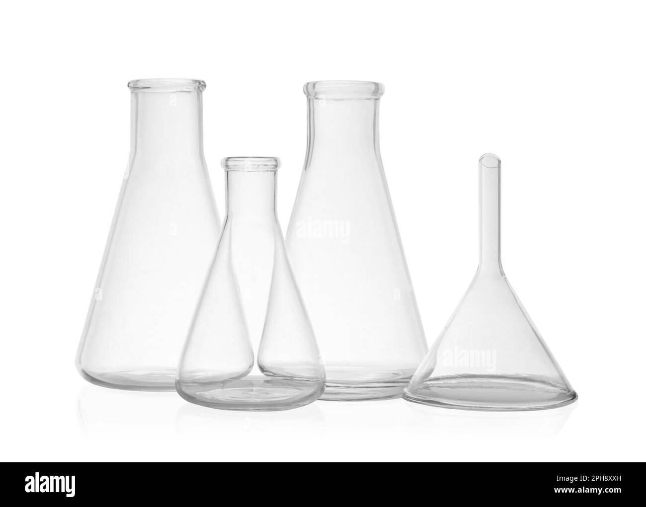 Set Laborglas auf weißem Hintergrund Stockfoto