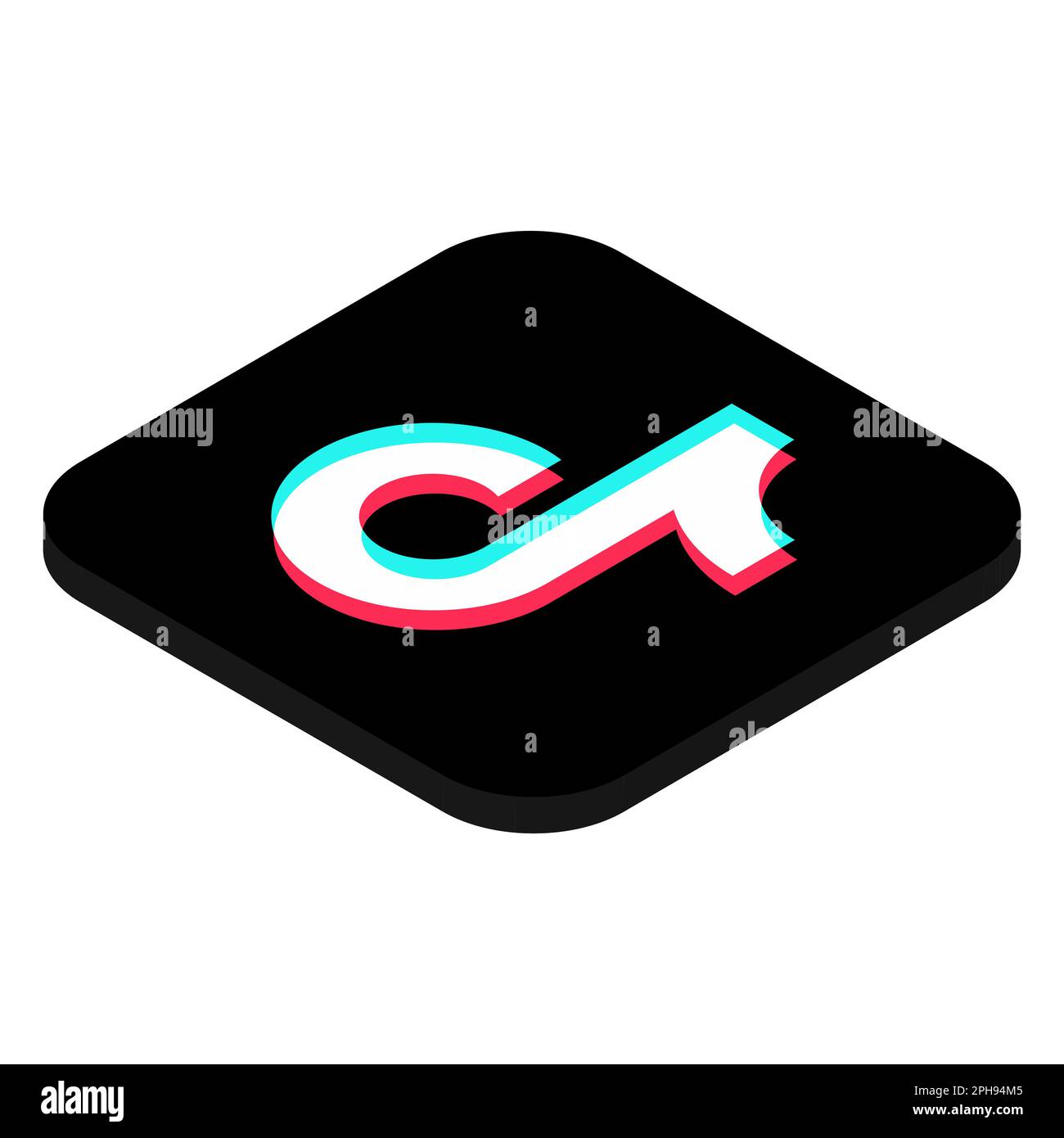 TikTok-Symbol für die Social-Media-App. Vektordarstellung des isometrischen 3D-Quadrats mit abgerundeten Ecken. Stock Vektor
