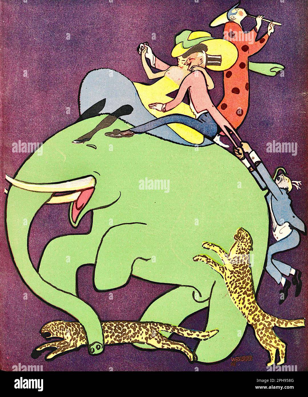 Albert Weisgerber - Titelseite des Kunst- und Literaturmagazins "Jugend", Ausgabe Nr. 07:1909 Uhr - Frolics with the Green Elephant Stockfoto