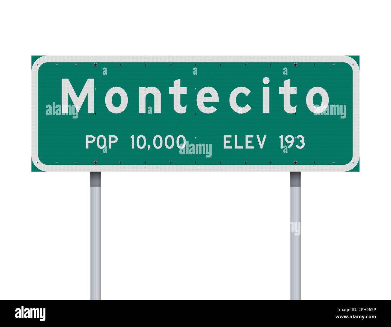 Vektordarstellung des grünen Straßenschilds der Stadtgrenze von Montecito (Kalifornien) auf Metallpfosten Stock Vektor