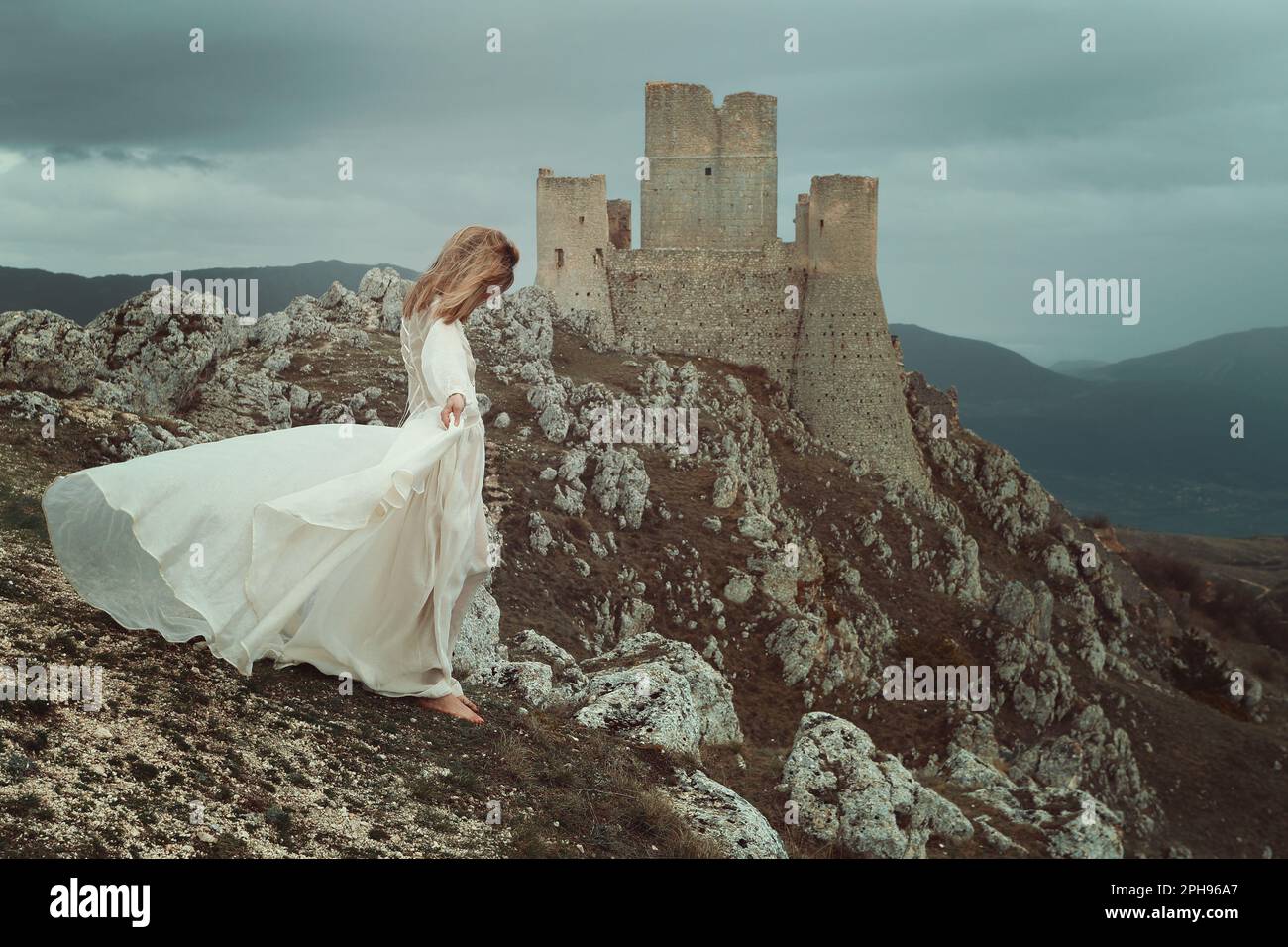 Das Felsenschloss der Frau von Calascio Stockfoto