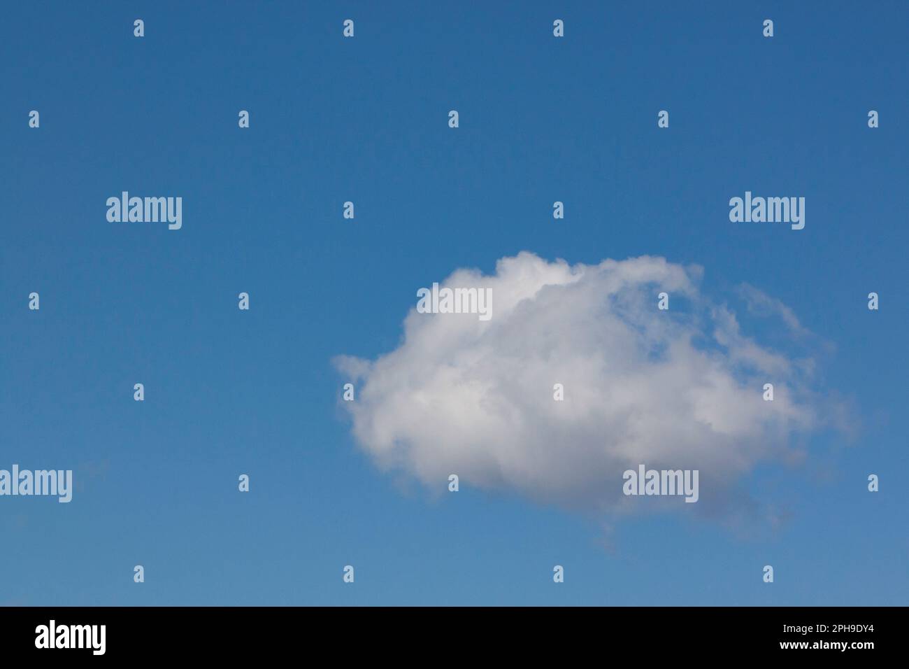 Blick auf eine einzige Wolke in einem klaren blauen Himmel Stockfoto