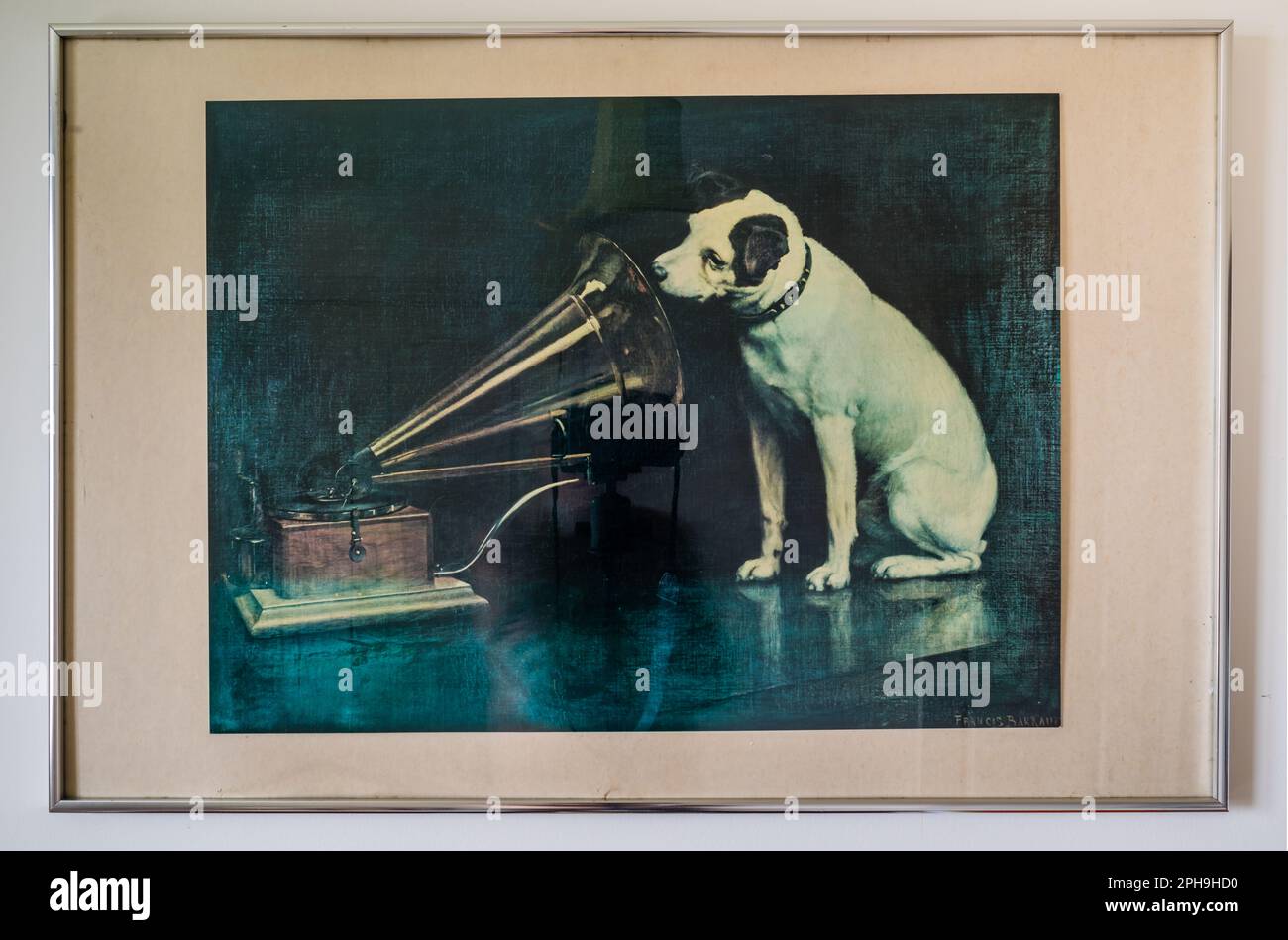 Erinnerungen an EMI - HMV-Hund und Trompete. Stockfoto