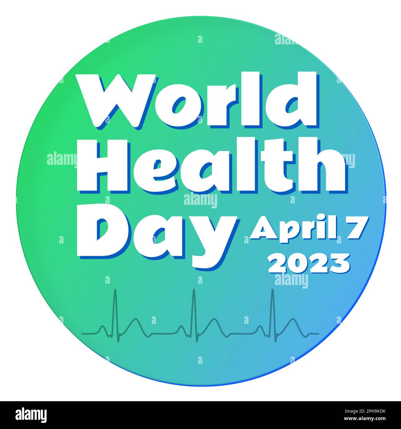 Weltgesundheitstag 7. 2023. April, um das globale Gesundheitsbewusstseinskonzept mit Herzschlag-Pulsdiagramm und Erde-Globus-Illustration zu feiern Stockfoto