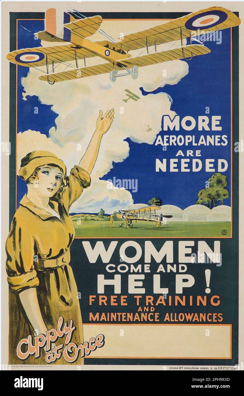 FRAUEN KOMMEN UND HELFEN! Britisches WRAF-Rekrutierungsposter 1918 Stockfoto