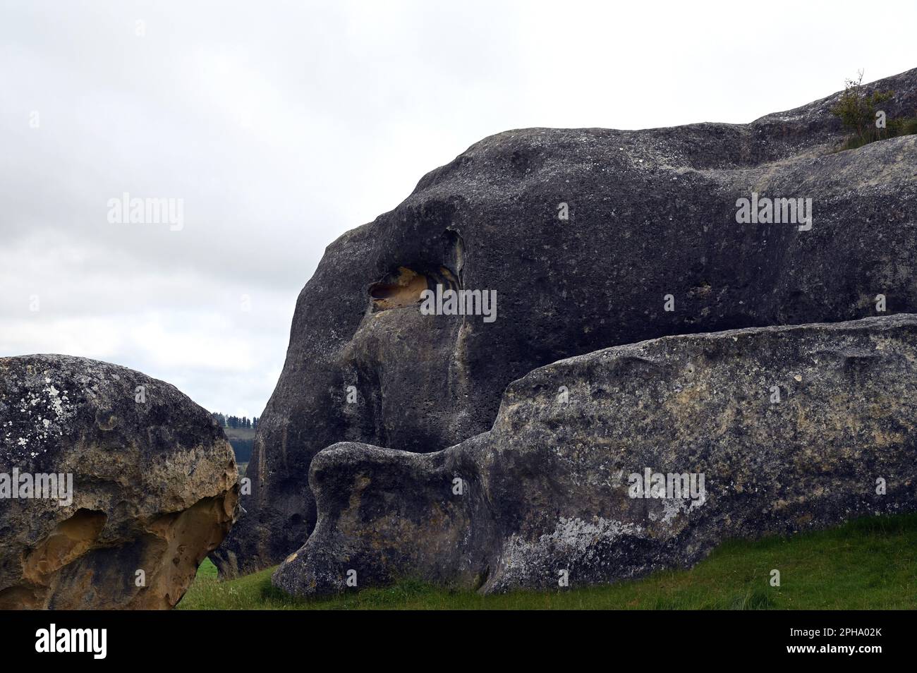 Elephant Rocks, verwitterter Kalkstein in der Nähe von Duntroon in North Otago, Neuseeland. Stockfoto