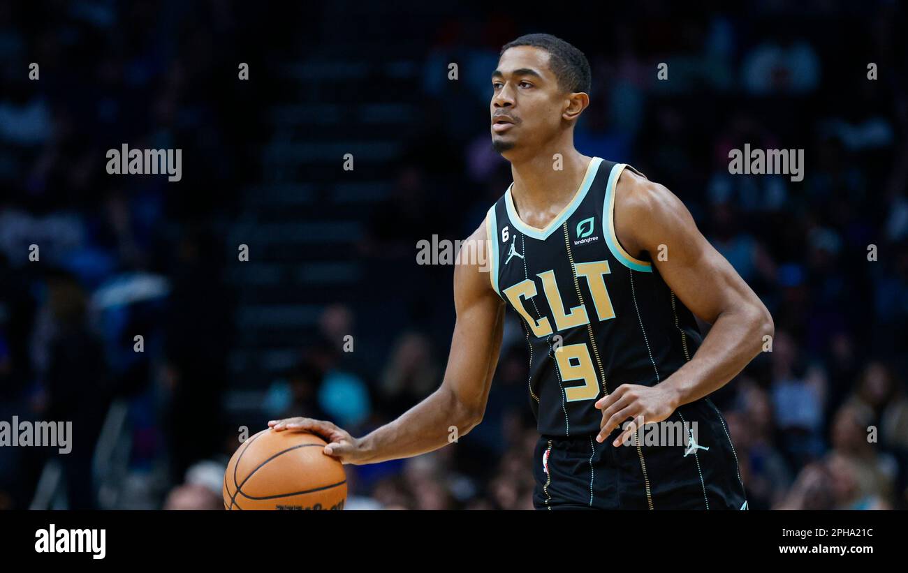 Charlotte guard Theo Maledon runs the offense against the