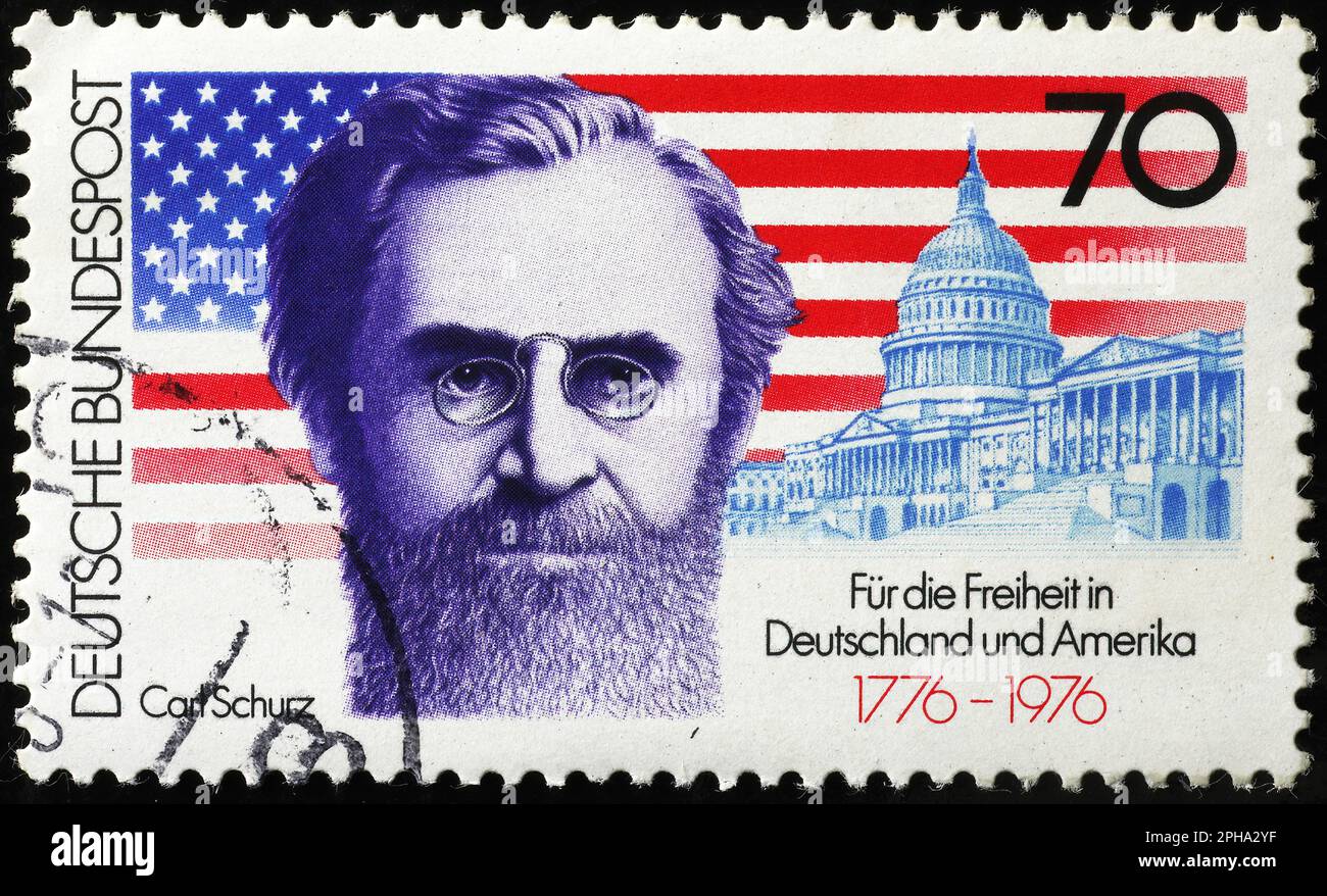 Carl Shurz auf der deutschen Briefmarke Stockfoto