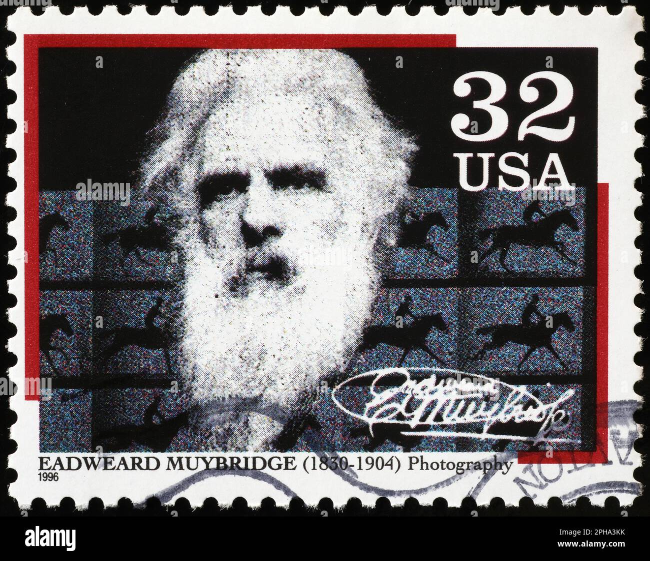 Eadweard Muybridge Porträt auf amerikanischer Briefmarke Stockfoto