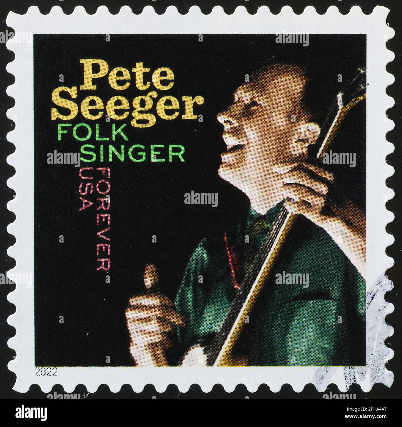 Folksänger Pete Seeger auf amerikanischer Briefmarke Stockfoto