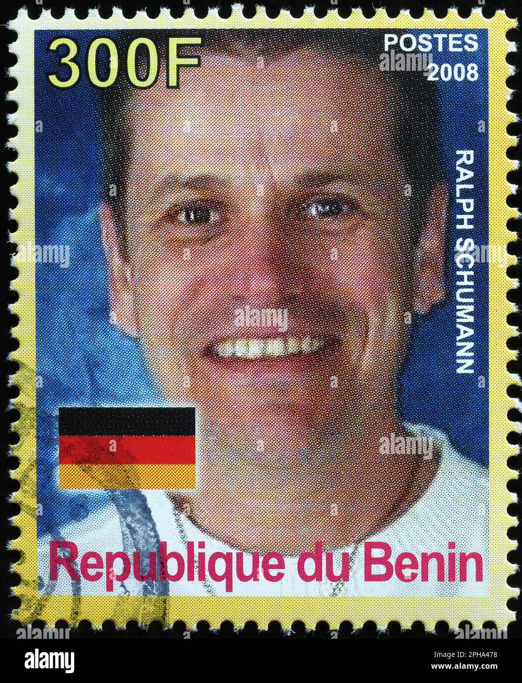 Ehemaliger deutscher Pistolenschütze Ralf Schumann auf Briefmarken Stockfoto