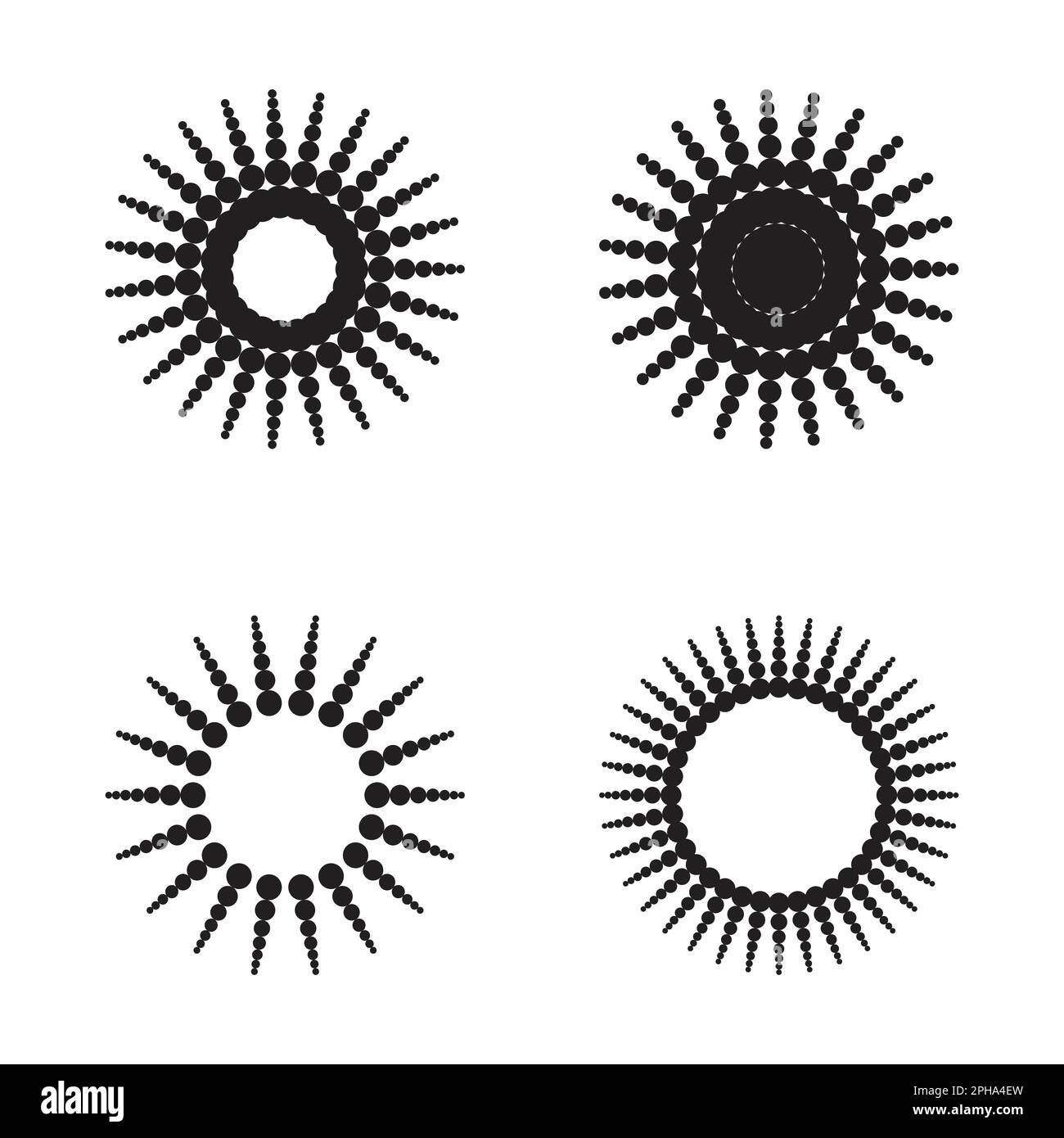 Satz schwarzer Sonnensymbole auf weißem Hintergrund. Vektordarstellung für Ihr Design Stock Vektor
