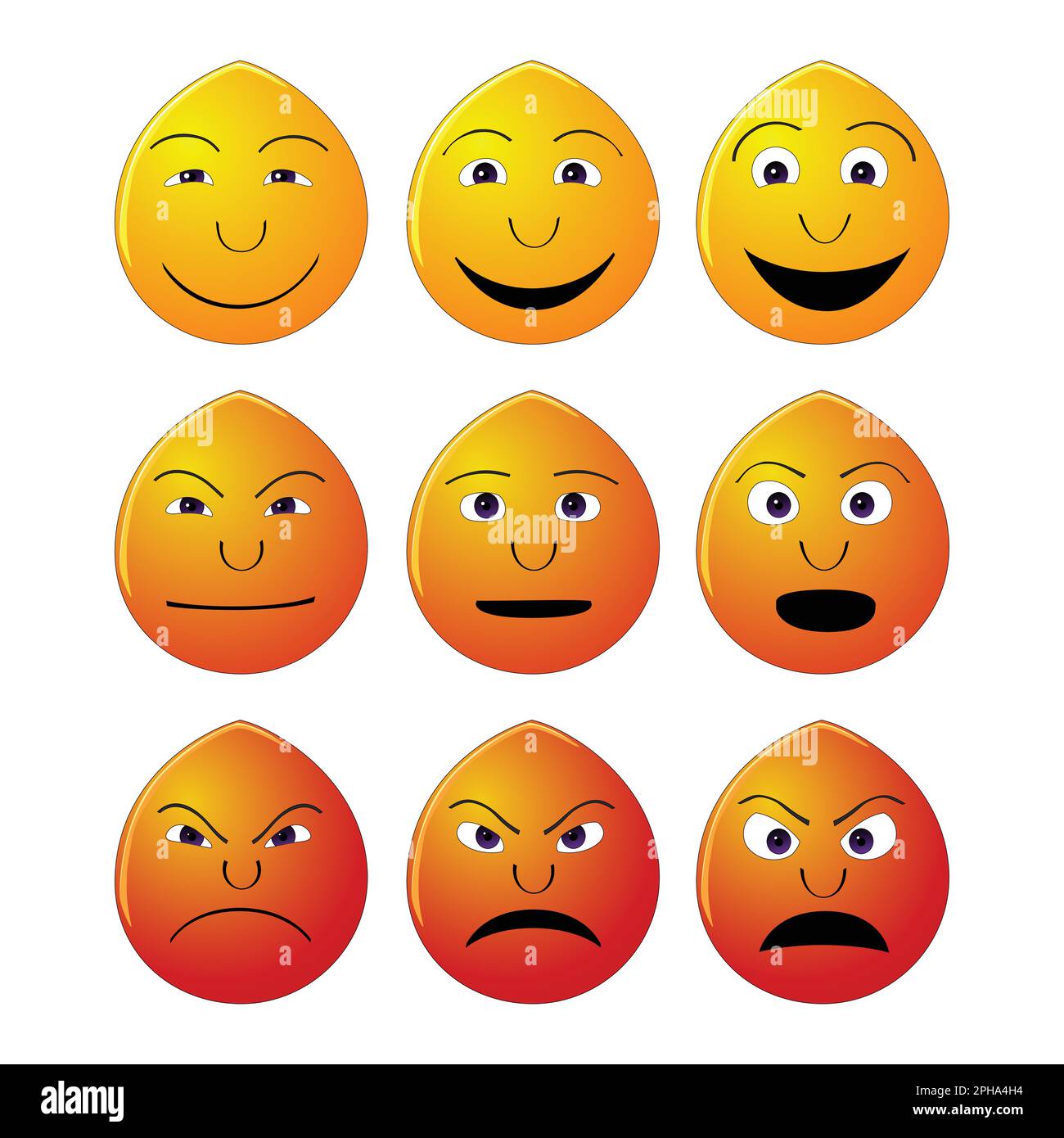 Emoticons mit unterschiedlichen Emotionen auf weißem Hintergrund. Vektordarstellung Stock Vektor