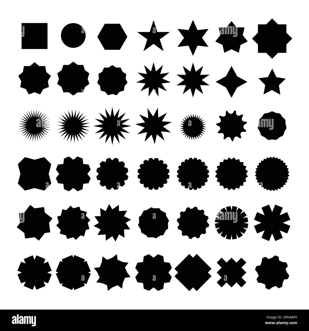Satz schwarzer Sternsymbole auf weißem Hintergrund Stock Vektor