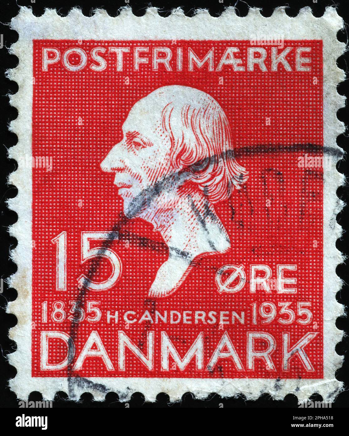 Hans Christian Andersen über klassische dänische Briefmarke Stockfoto