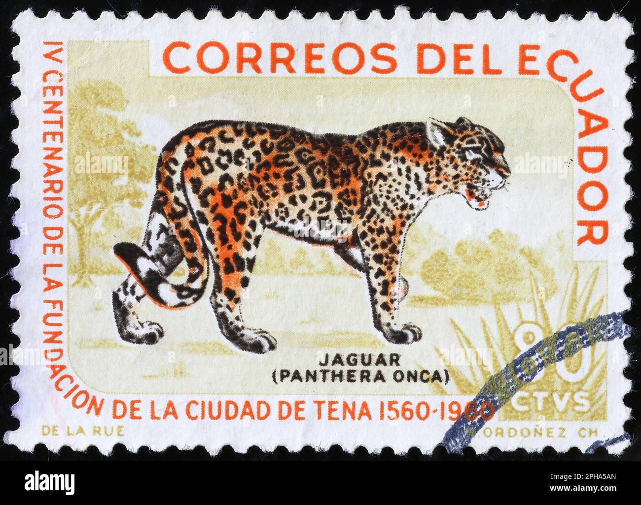 Jaguar auf der Briefmarke von Ecuador Stockfoto