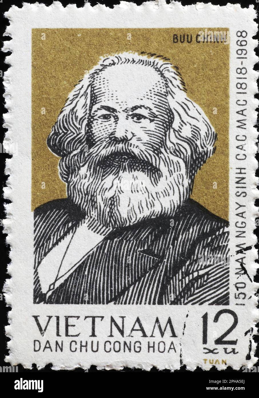 Karl-Marx-Porträt auf vietnamesischer Briefmarke Stockfoto