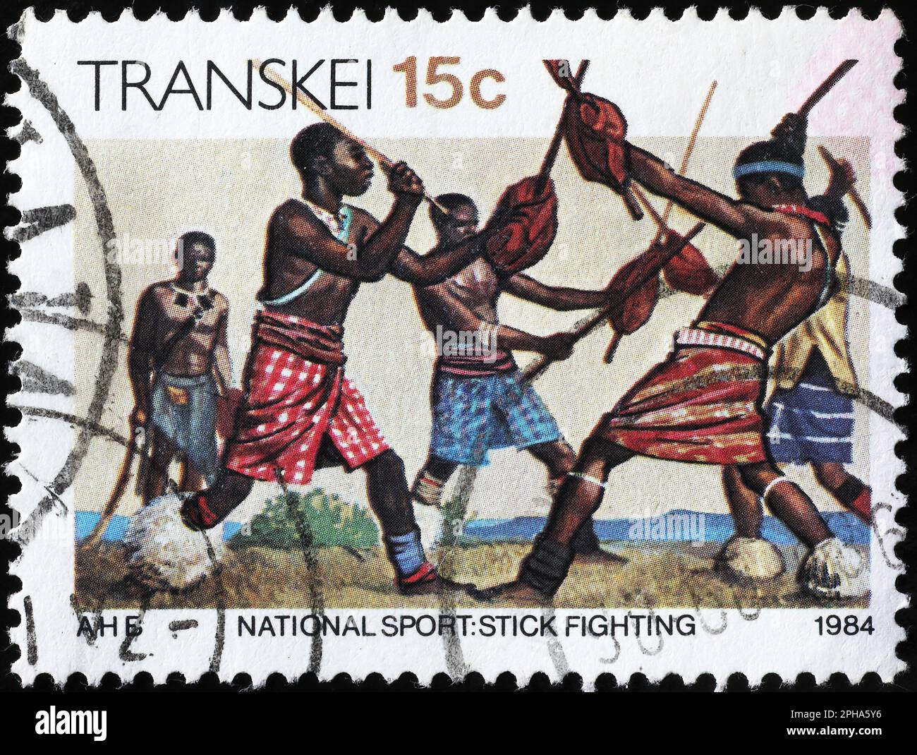 Nationalsport von Transkei auf afrikanischer Briefmarke Stockfoto