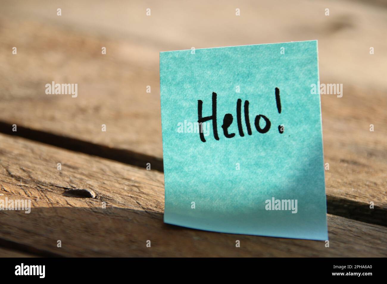 Hallo Concept! Die Inschrift auf dem blauen Schild. Stockfoto