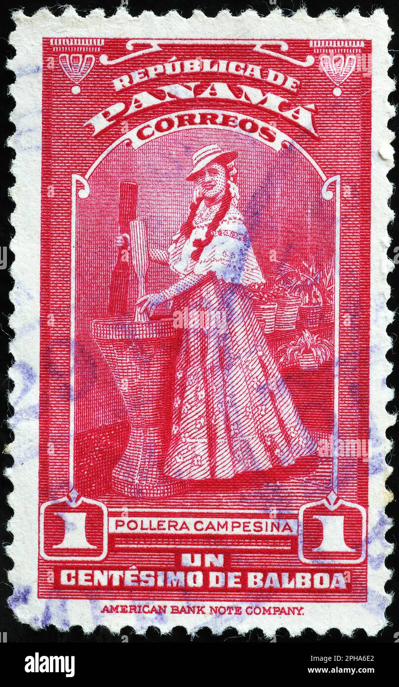 Eine Bauernfrau auf einer alten Briefmarke von Costa Rica Stockfoto