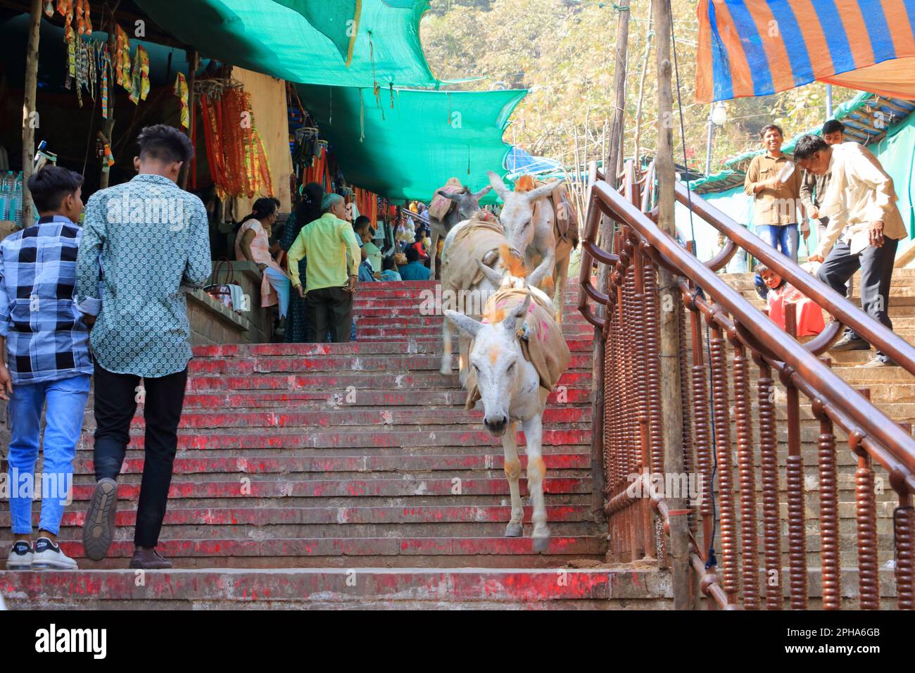 Dezember 24 2022 - Pavagadh, Gujarat in Indien: Geschäftiges Treiben im Pavagadh-Tempel Stockfoto