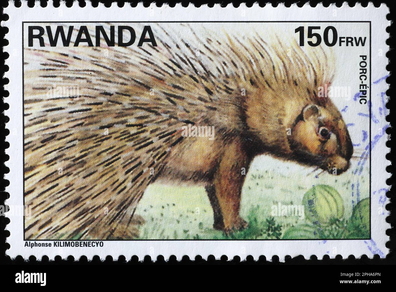 Stachelschwein auf der Briefmarke Ruandas Stockfoto